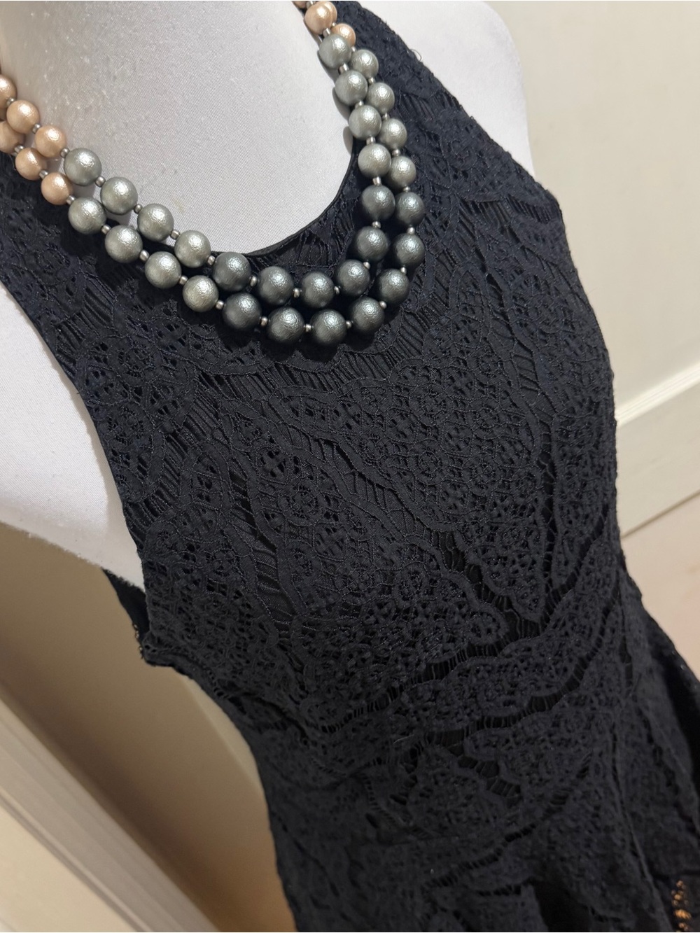 Massimo Black Lace Halter Mini Dress with Textured Crochet